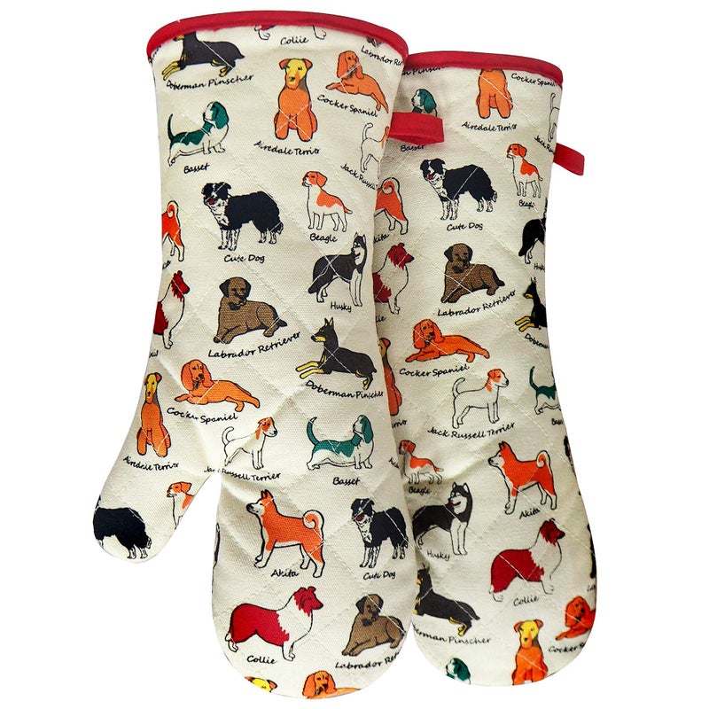 RED LMLDETA Oven Mitts Cotton Fashion Cute Dog Design 1pair Heat Resistant Oven Gloves Safe Cooking Baking Grilling Barbecue Machine Washable Pot Holders (Oven Mitts Dog Flower) - Image 1